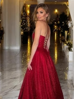 A-Line Sweetheart Sleeveless Stripe Pleated Glitter Knit Prom Dress with Train Formal Dress