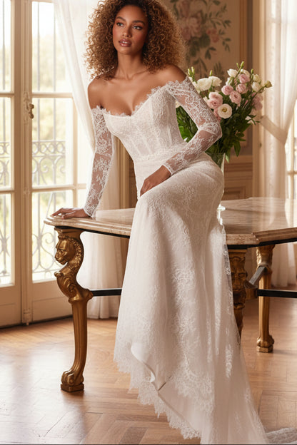 Mermaid Off Shoulder Ivory Lace Wedding dress