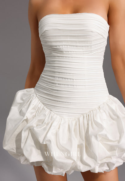 White Tube Top Sleeveless Sheath Ruched Back Zipper Strapless Short Homecoming Dress