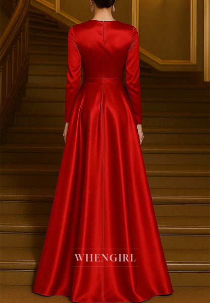 Satin A-Line Long Sleeves Flower Floor Length Mother of the Bride Dress