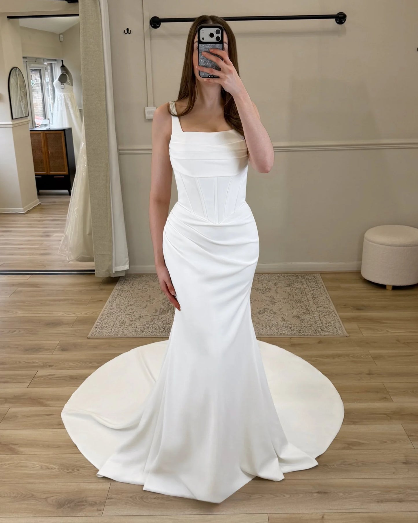 Mermaid Square Neck Sleeveless Ruched Wedding Dress