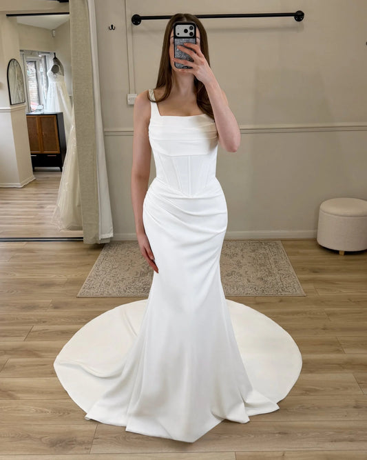 Mermaid Square Neck Sleeveless Ruched Wedding Dress