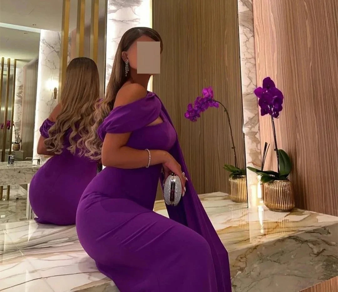 One Shoulder Purple Prom Dresses customized Train Mermaid Evening Dresses Long Satin Party Gown For Women
