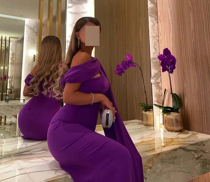 One Shoulder Purple Prom Dresses customized Train Mermaid Evening Dresses Long Satin Party Gown For Women