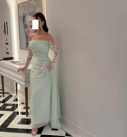 Aenyrst Light Green Prom Gown Women Beaded Off Shoulder Party Evening Dress Ankle Length Formal Occasion Dresses 2025 customized