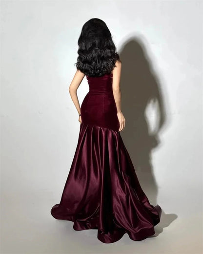 Purple Velvet Satin Formal Evening Dresses Customized Mermaid Arabia Fishtail Prom Dress Women Formal Party Gowns 2025