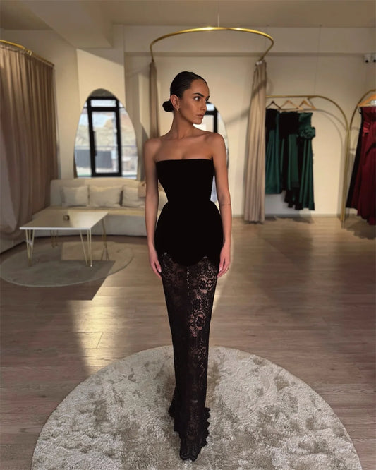 Sexy Strapless Lace Mermaid Prom Dress Sleeveless Floor-length Evening Dresses 2025