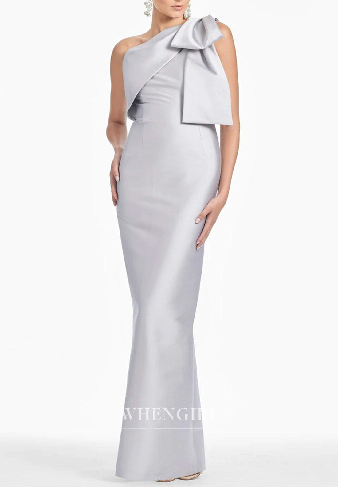 Column One Shoulder Bowknot Sleeveless Mother of the Bride Dress