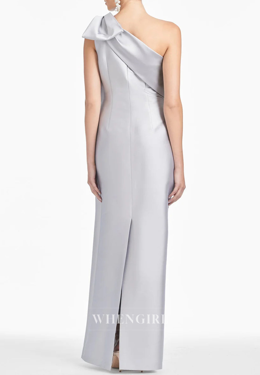 Column One Shoulder Bowknot Sleeveless Mother of the Bride Dress