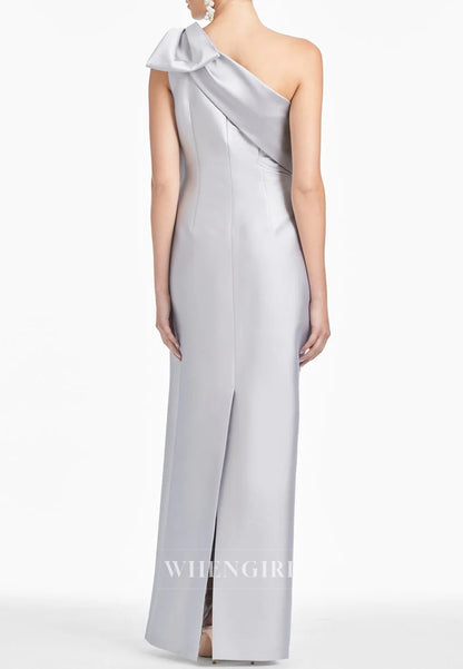 Column One Shoulder Bowknot Sleeveless Mother of the Bride Dress