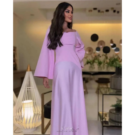 Cathy Muslim Taffeta Prom Dresses Modest A-line vestidos de noche Customized Long Sleeves Off the Shoulder Formal Evening 2024