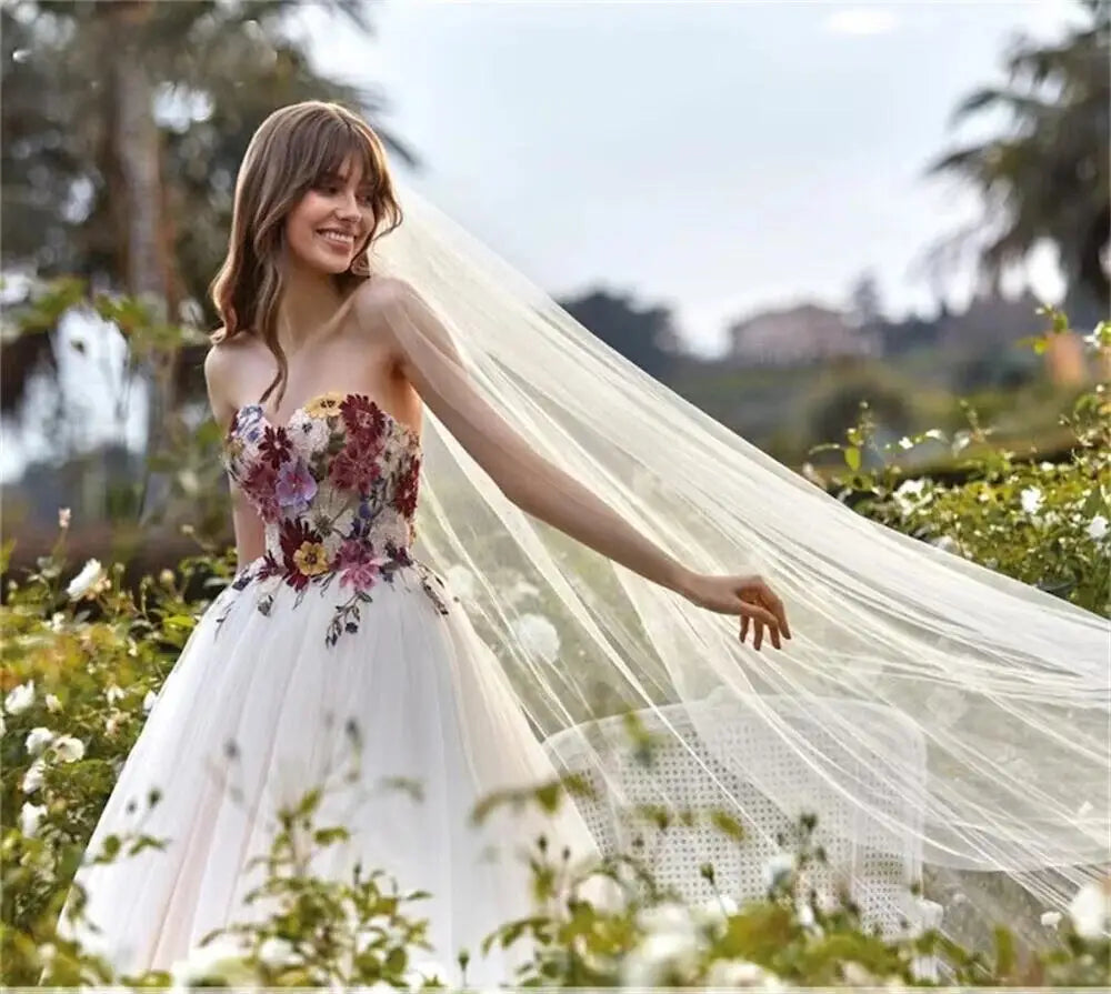 Colorful Embroidered Tulle Prom Dress Sweetheart Backless Pastoral Flower Evening Dresses for Women Sleeveless Party Gowns 2025