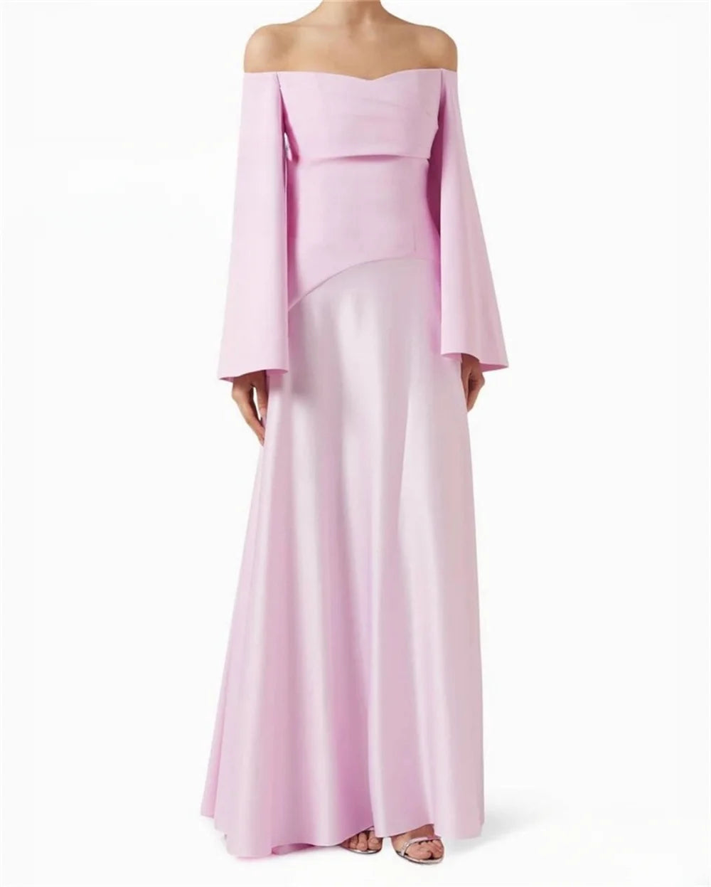 Muslim Taffeta Prom Dresses Modest A-line Long Sleeves Off the Shoulder Formal Evening Dress