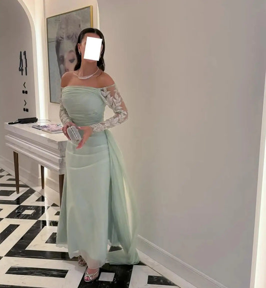Aenyrst Light Green Prom Gown Women Beaded Off Shoulder Party Evening Dress Ankle Length Formal Occasion Dresses 2025 customized