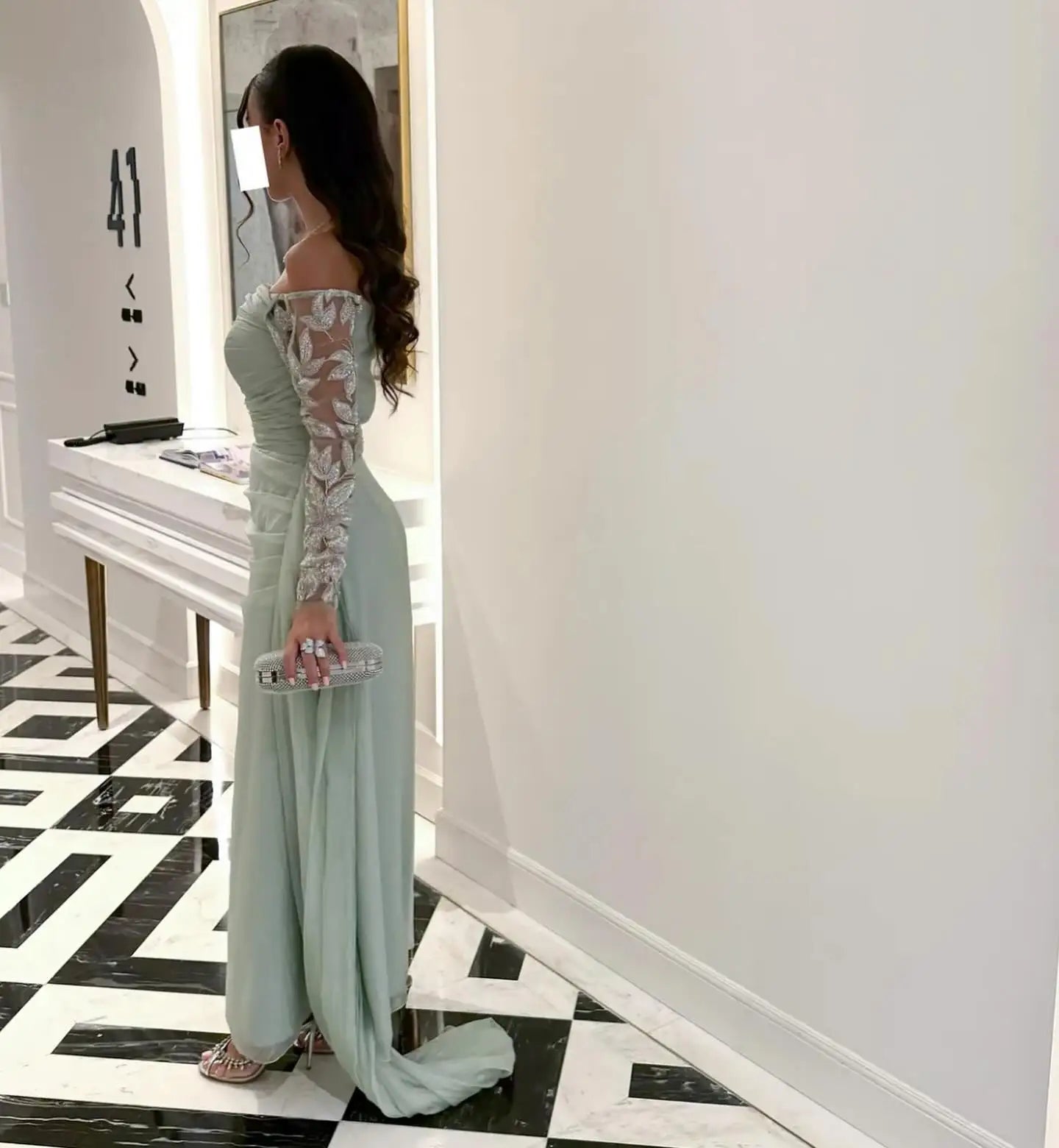 Aenyrst Light Green Prom Gown Women Beaded Off Shoulder Party Evening Dress Ankle Length Formal Occasion Dresses 2025 customized