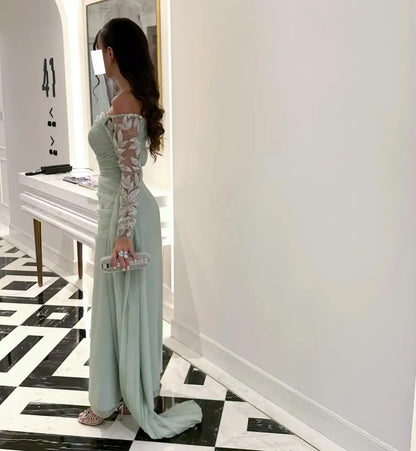 Aenyrst Light Green Prom Gown Women Beaded Off Shoulder Party Evening Dress Ankle Length Formal Occasion Dresses 2025 customized