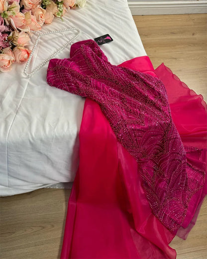 Luxury Red Satin Beaded Wedding Dresses Detachable Train Mermaid Sleeveless Formal Evening