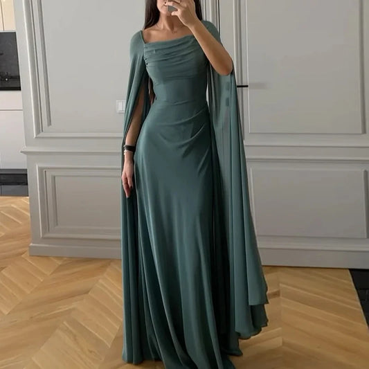Unique Scoop Bell Sleeves Long Maix Dress Long Sleeves Formal Evening Dress