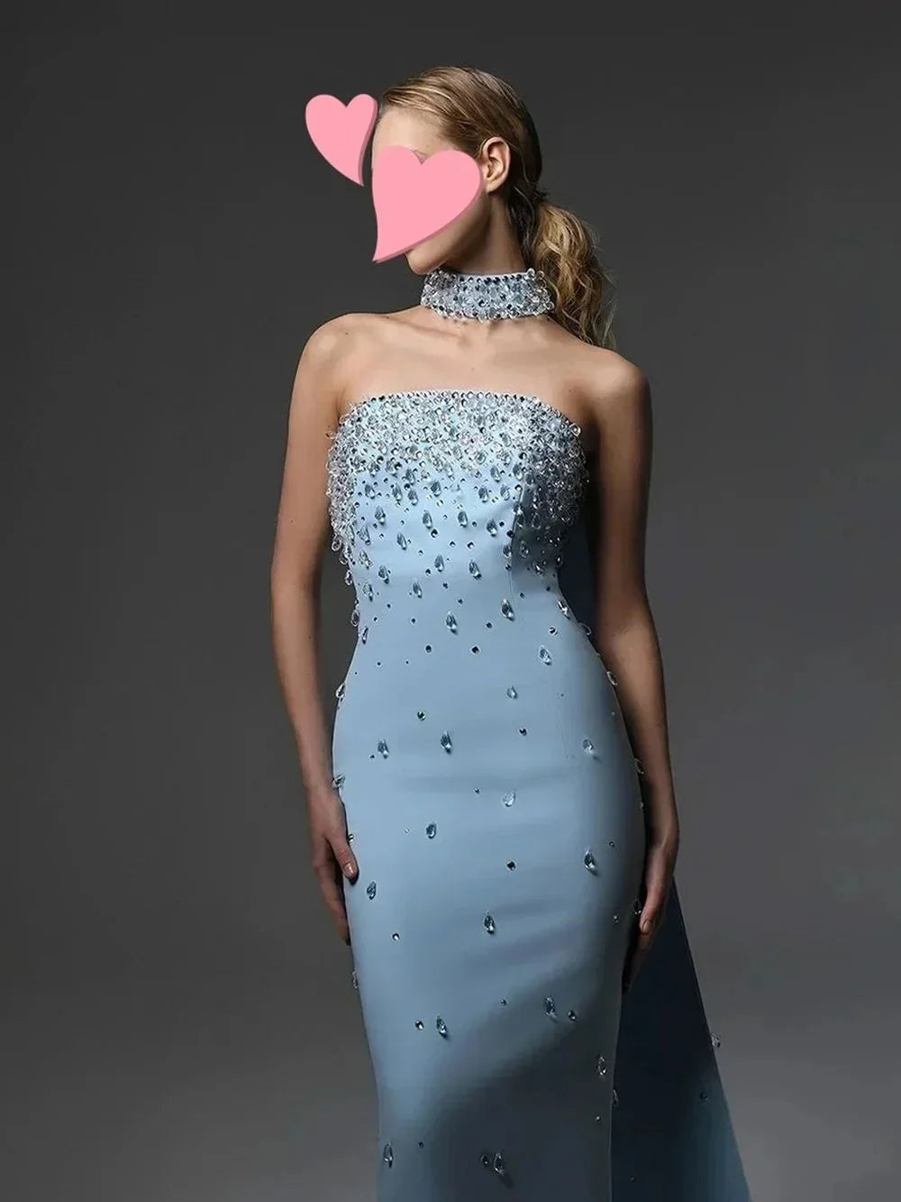 Halter Strapless Rhinestones Prom Dress Mermaid Floor-length Formal Evening Dress