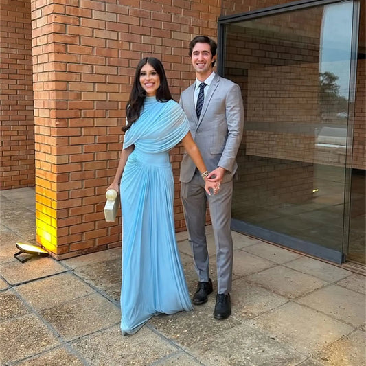 Customized Elegant Party Dresses 2025 Chiffon Shawl Women Evening Dress Woman Light Blue Dresses for Special Occasions