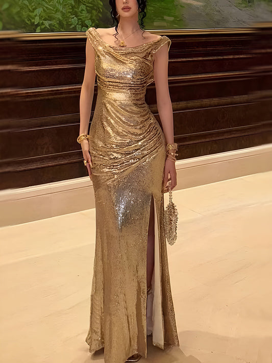 Sequin Off Shoulder Prom Dresses Bodycon Sparkly High Slit