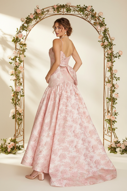 Mermaid/Trumpet Drop Waist Bow Long Prom Dresses with Jacquard