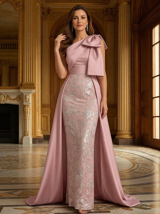 Sheath One Shoulder Bow Elegant Mother of the Bride Dresses with Lace Appliques