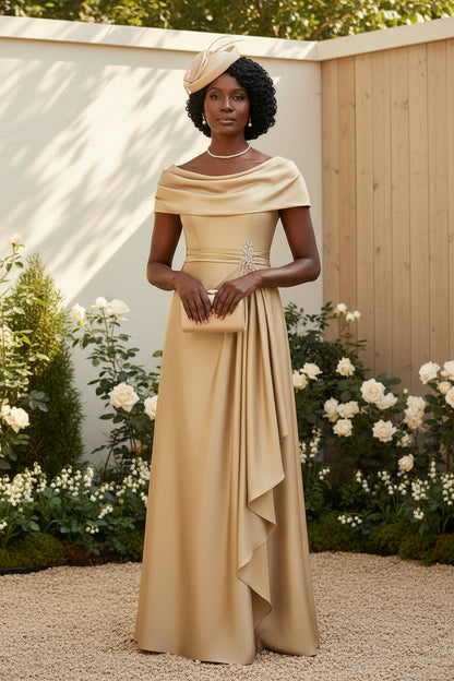 A-Line Scoop Neck Ruched Floor-Length Mother of the Bride Dresses with Ruffle