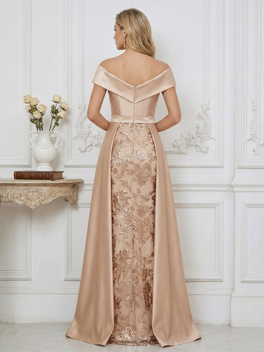 A Line Off Shoulder Ruched Elegant Mother of the Bride Dresses with Bow & Appliques