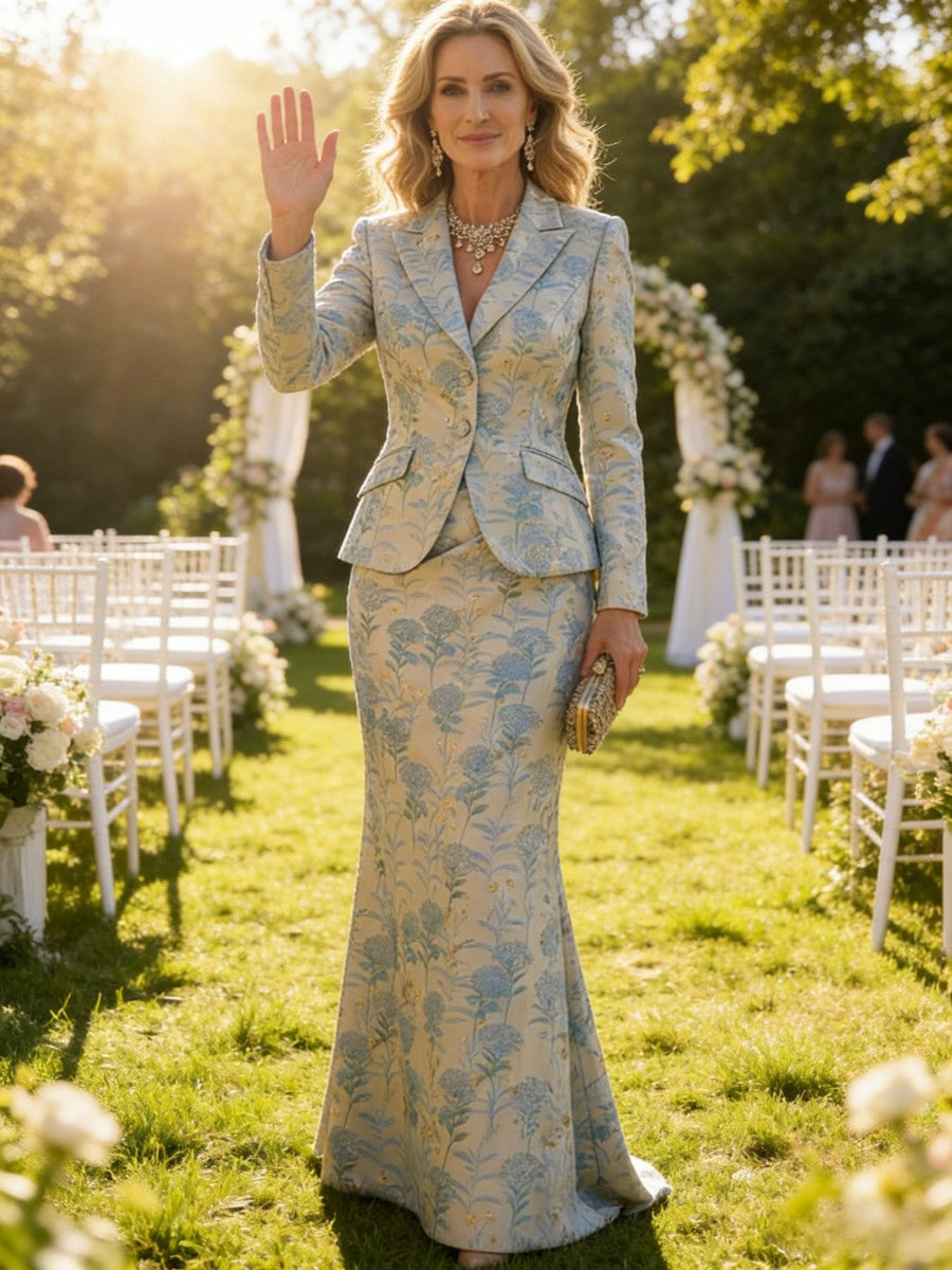Two-Piece Mermaid Long Sleeve Floor-Length Mother of the Bride Dress
