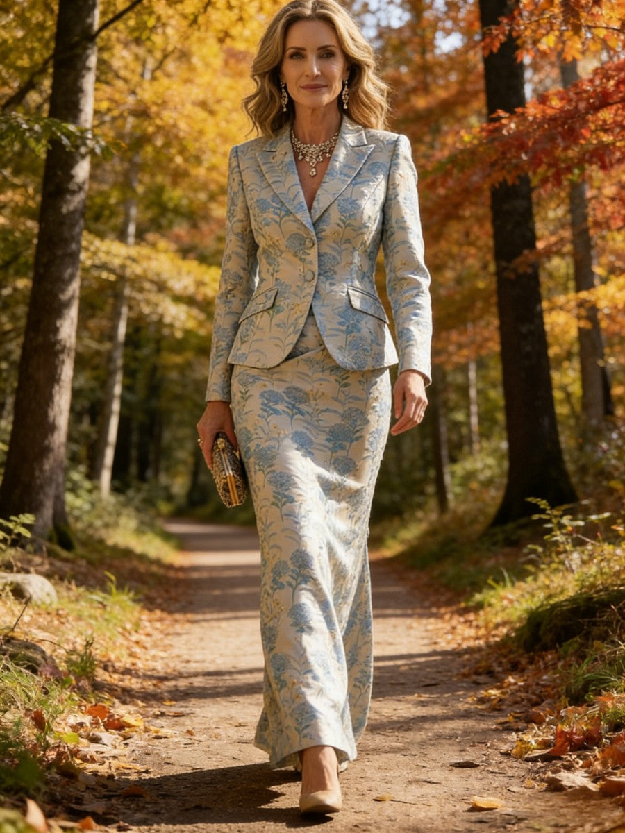 Two-Piece Mermaid Long Sleeve Floor-Length Mother of the Bride Dress