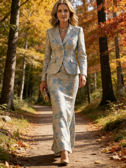 Two-Piece Mermaid Long Sleeve Floor-Length Mother of the Bride Dress