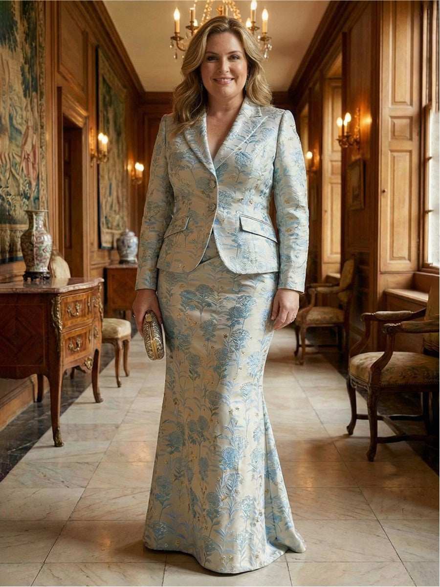 Two-Piece Mermaid Long Sleeve Floor-Length Mother of the Bride Dress