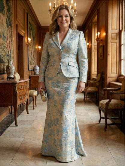 Two-Piece Mermaid Long Sleeve Floor-Length Mother of the Bride Dress