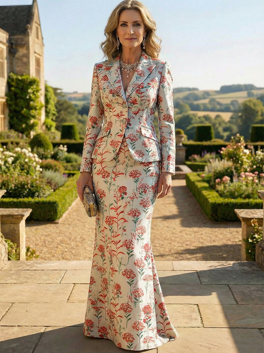 Two-Piece Mermaid Long Sleeve Floor-Length Mother of the Bride Dress