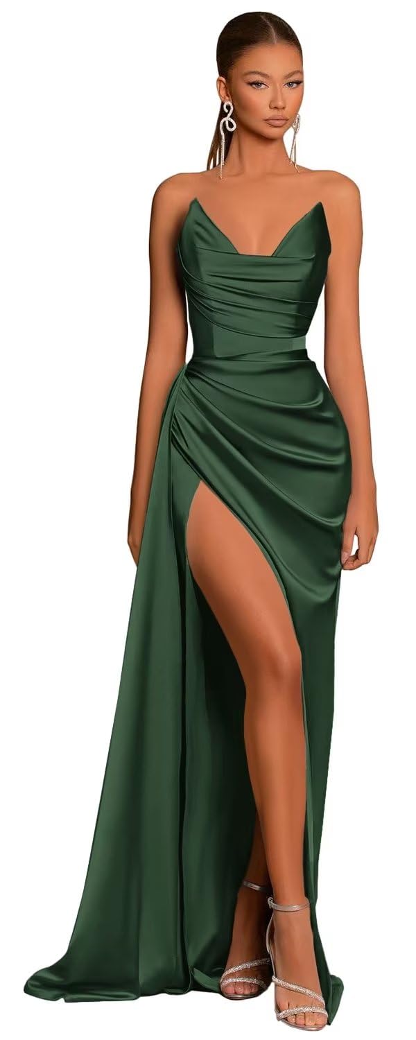Elegant&Classic Sweetheart Sheath Side Slit Satin Long Formal Prom Dress
