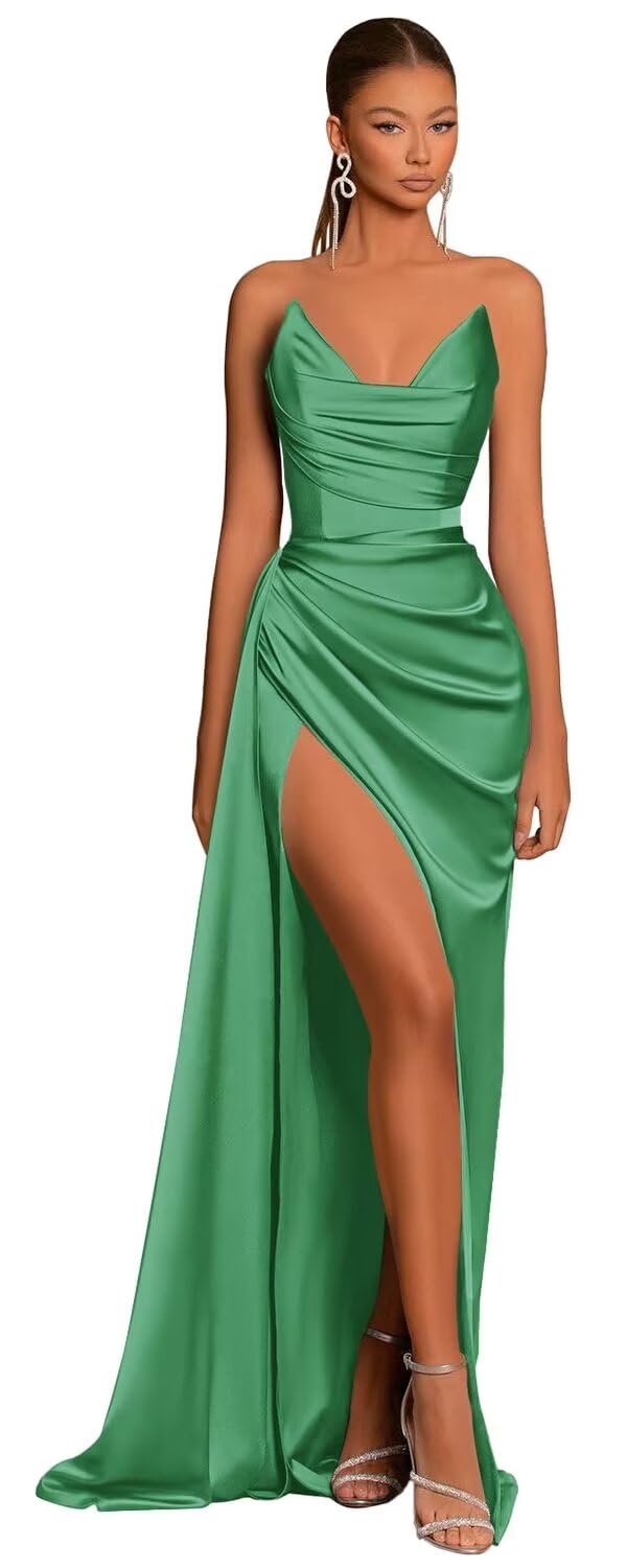 Elegant&Classic Sweetheart Sheath Side Slit Satin Long Formal Prom Dress