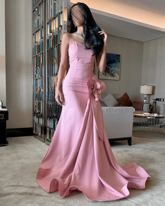 Strapless 3D Flowers Mermaid Prom Dress Elegant Sleeveless Floor-length Evening Dresses