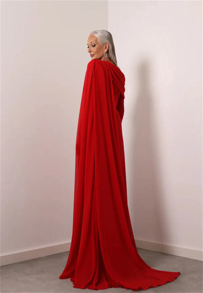 Red Long Sleeves With Shawl Mother Of The Bride Dress Floor-length Prom Dresses Customized Elegant