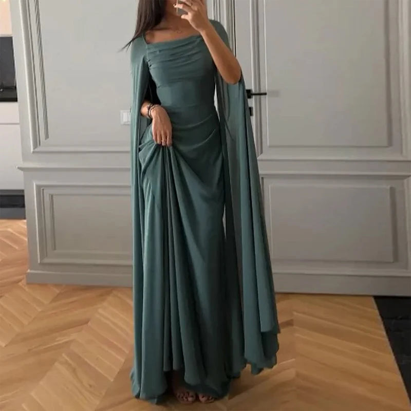 Unique Scoop Bell Sleeves Long Maix Dress Long Sleeves Formal Evening Dress