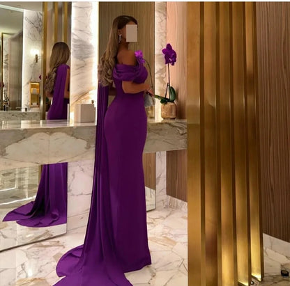 One Shoulder Purple Prom Dresses customized Train Mermaid Evening Dresses Long Satin Party Gown For Women