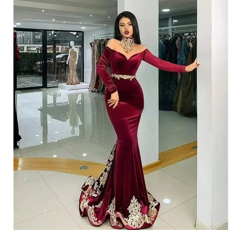 Red Wine Moroccan Kaftan Long Evening Dress Sexy Mermaid Dubai Formal WhenGirl Red Wine Moroccan Kaftan Long Evening Dress Sexy Mermaid Dubai Formal WhenGirl