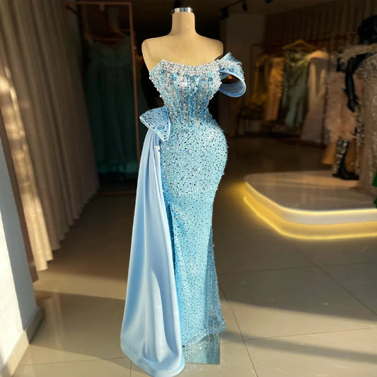 Unique Scoop Pears Luxury Mermaid Long Formal Evening Dress