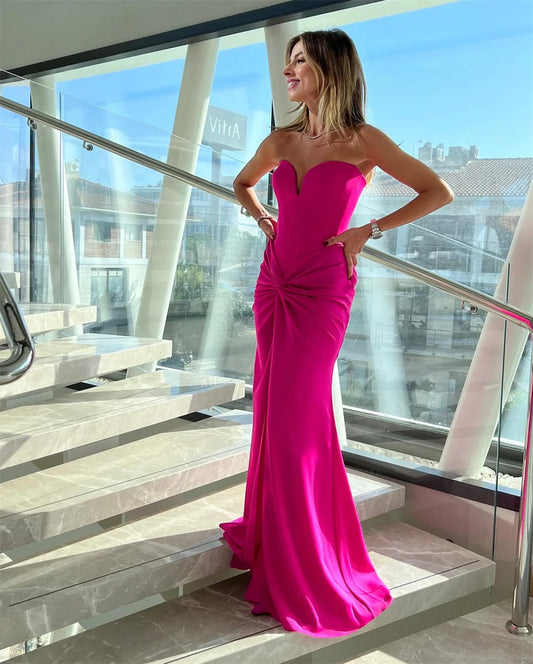 Customized Pink Sweetheart Neck Sheath Prom Dress Sleeveless Side Split Floor-Length Formal Evening Dress