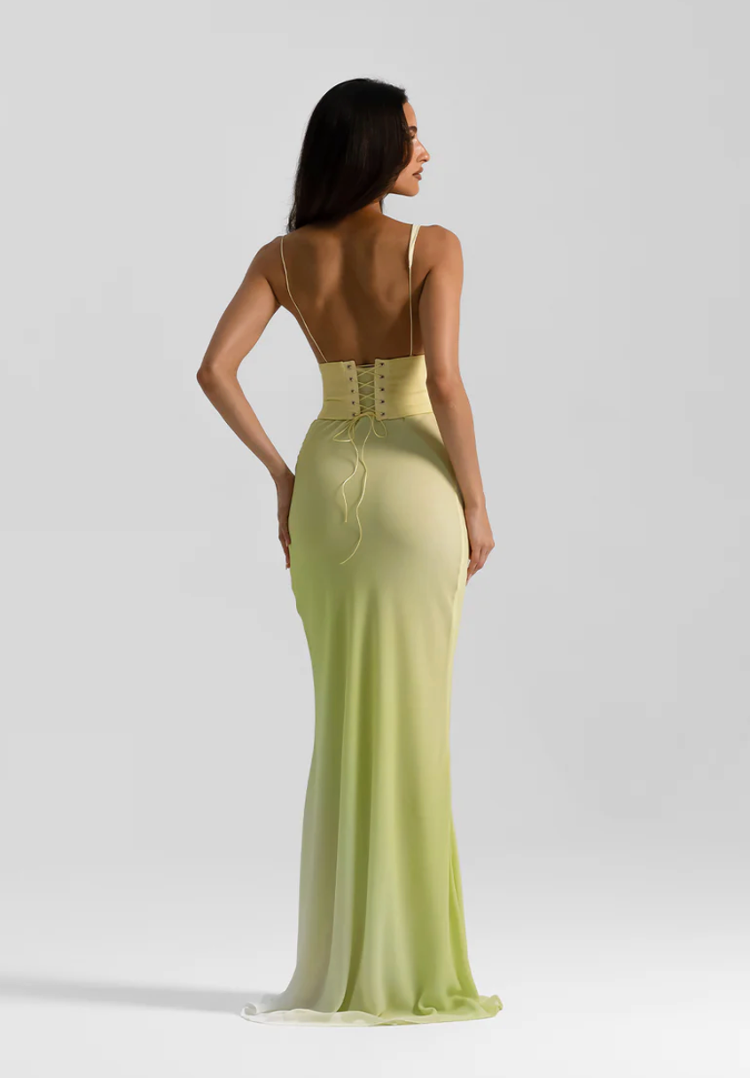 Yellow Asymmetrical Neck Sleeveless Sheath Prom Dress