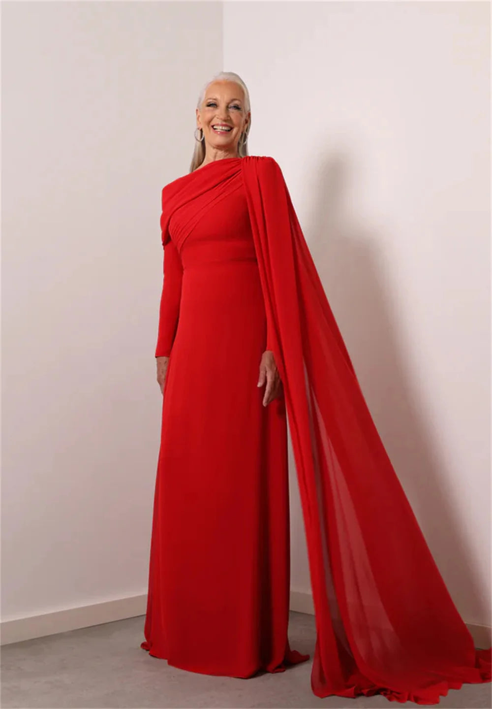 Red Long Sleeves With Shawl Mother Of The Bride Dress Floor-length Prom Dresses Customized Elegant
