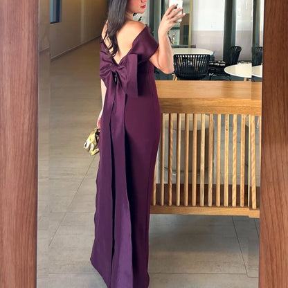 Customized One Shoulder Mermaid robes de soirée Satin Bow Party Dresses Backless Floor-Length Sleeveless Prom Dress 2025
