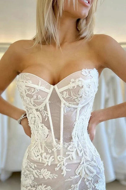 Sexy Elegant Mermaid Sweetheart Strapless Sleeveless Wedding Dress