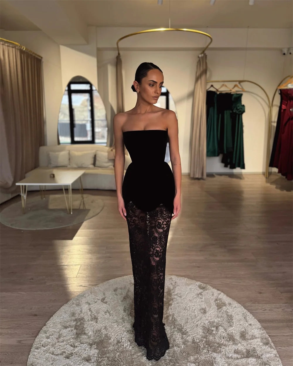 Sexy Strapless Lace Mermaid Prom Dress Sleeveless Floor-length Evening Dresses 2025