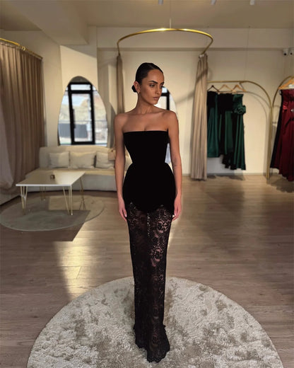 Sexy Strapless Lace Mermaid Prom Dress Sleeveless Floor-length Evening Dresses 2025